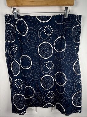 Cleo Navy White Circle Print A-Line Skirt Women's Size 16 Cotton Career Classic